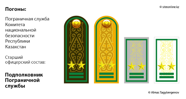 Погоны подполковника Пограничной службы Комитета национальной безопасности Республики Казахстан