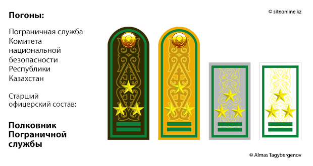 Погоны полковника Пограничной службы Комитета национальной безопасности Республики Казахстан