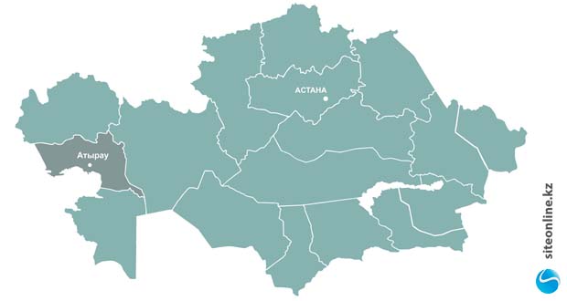 Атырауская область на карте областей Казахстана